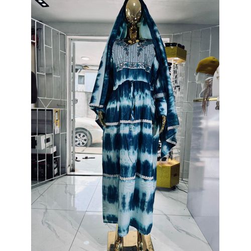 product_image_name-Fashion-Indian Cotton Women Bubu with Big Scarf -Blue-1