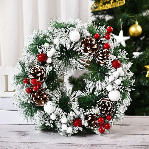 Christmas Rattan Wreath Pine Natural Branches Berries&Pine Cones Christmas Wreath  Supplies Home Door Decoration For New Year's