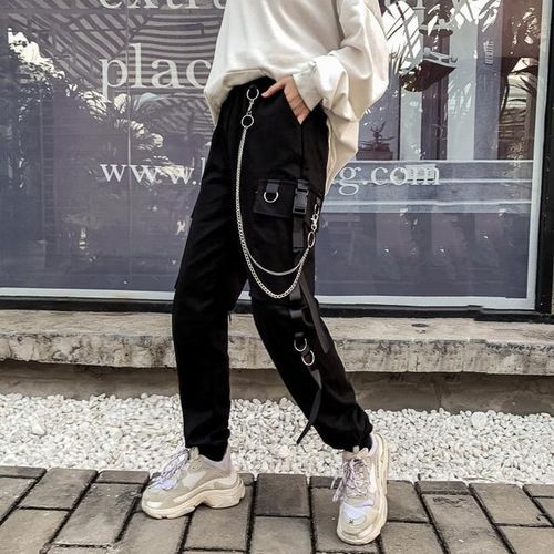 Fashion Girl Cargo Pants Women Punk Pockets Jogger Trousers With Chain Hot  Pants