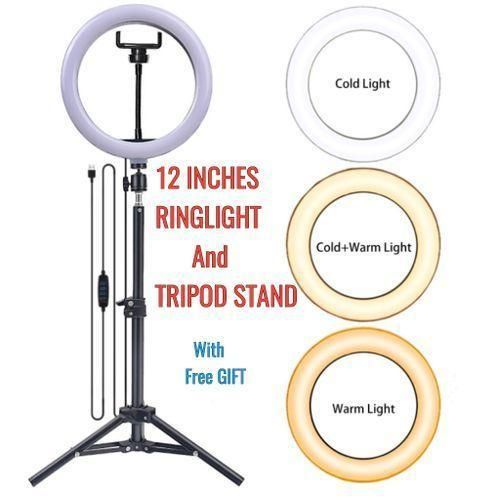 product_image_name-Generic-12" Inches Selfie Ring Light With Tripod Stand & Cell Phone Holder For Live Stream/Makeup, Led Camera Ringlight For YouTube Video/Photography Compatible With IPhone Android Phones ETC-1