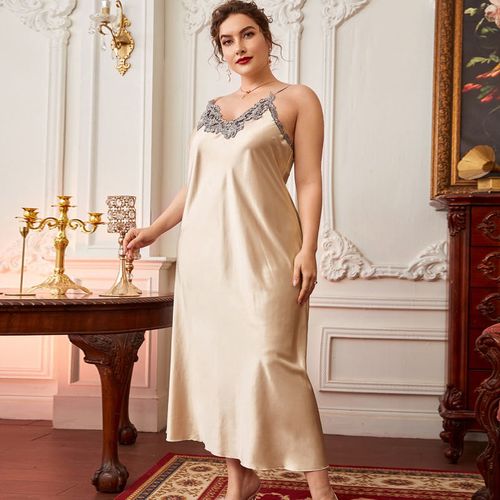Generic Women's Plus Size Nightgowns Spring And Summer Thin Silk Lace Satin Slip  Pajamas