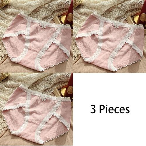 Generic 3pcs/lot Cozy Lingerie Linen Panties Ladies Comfortable Underwear  Women Panties Big Size Ginning Briefs Flower Intimates