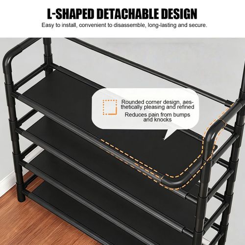 Generic 5 Tier Multi-Functional Shoe Rack Coat Hanger Stand 5-Tier Entryway Storage Organizer With Hooks - image 5
