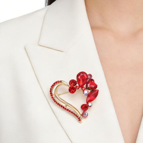 ONIBENZ AmoraGlow Crystal Heart Ruby Red Brooch – Premium Statement Lapel Pin for Elegant Women