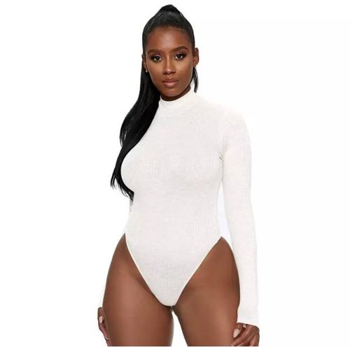 Fashion White Turtleneck Pin Down Long Sleeve Top For Ladies