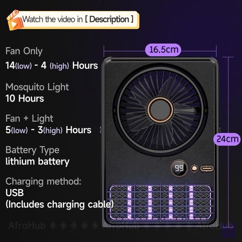 Generic Rechargeable Mosquito Killer Lamp & Fan (3000mAh) - Portable Electric Bug Zapper - image 7