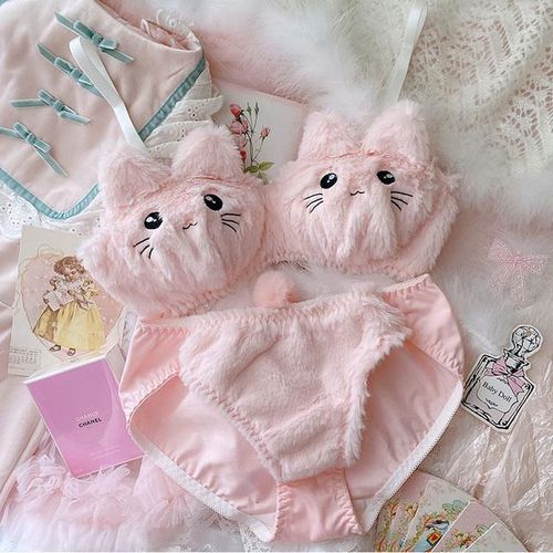 Bras Sets Cute Japanese Girl Sweet Plush Sexy Lace Bra Set Underwear Suit  Cartoon Animie Cat Ears Emroidery Women Lingerie Brifes6902879 From Ub1h,  $19.6