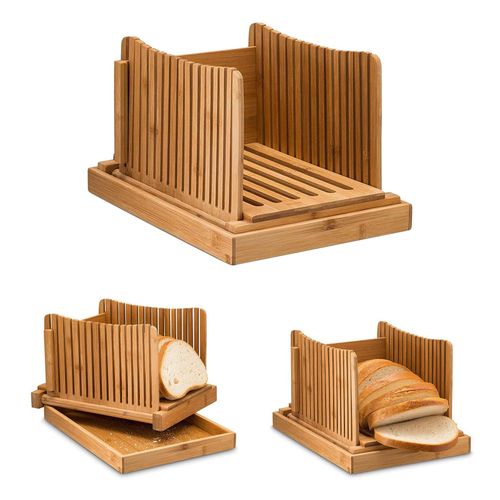 Bamboo Foldable Bread Slicer with Crumb Catcher Tray