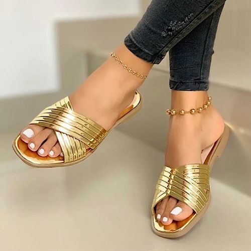 Summer Ladies Slipper New Weave Women Sandals Thin Metal Chain