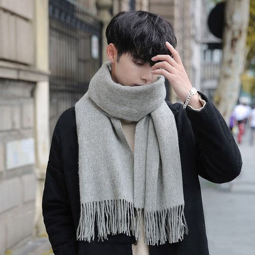 Fashion 100% Wool Scarf For Men Winter Warm Tassels Echarpe Long