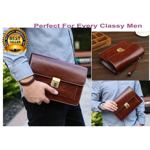 Men's Leather Clutch Bag with Wrist Strap