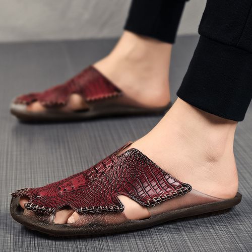Mens leather outdoor slippers best sale