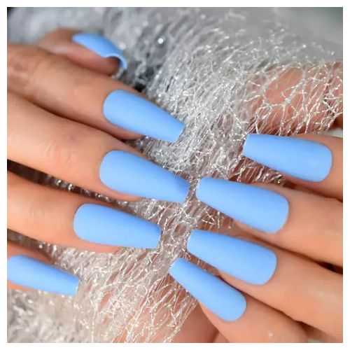 Amazon.com: EchiQ Sky Blue Matte Press On Nail With Pink Ripple Wearable  Medium Length Acrylic Fake Nails Reusable Full Cover Coffin Artificial  Nature False Stick on Nail Art Tips for Women Ladies