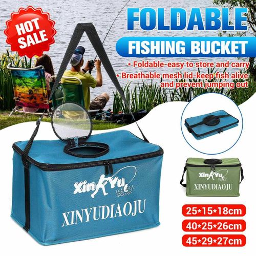 Generic (40*25*26cm-GREEN/BLUE) Thickened-Canvas Waterproof Portable  Foldable Bucket Folding Tank Live Fish Bait Storage Box Water Basin For  Camping Blue