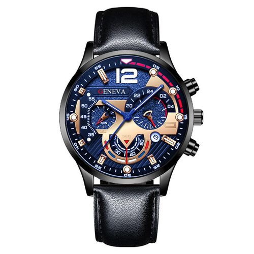 product_image_name-Fashion-Men’s Black & Blue Quartz Watch with PU Strap – Classic Daily Confidence-1