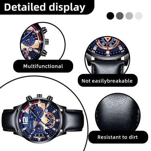 product_image_name-Fashion-Men’s Black & Blue Quartz Watch with PU Strap – Classic Daily Confidence-5
