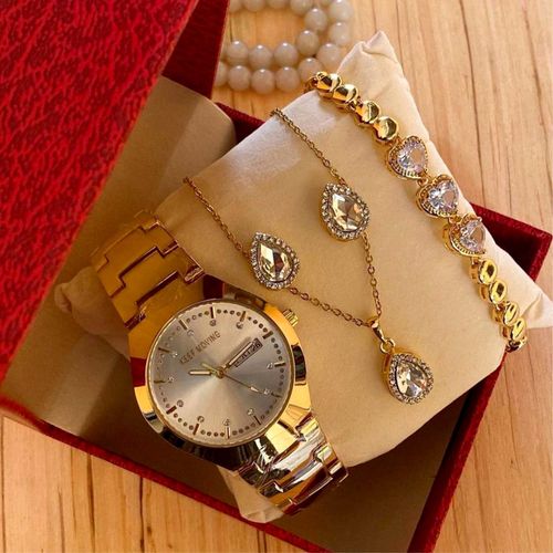 Keep Moving Top Brand Luxury Non Fading Ladies Gold Wristwatch Necklace Bracelet Earring Jumia Nigeria