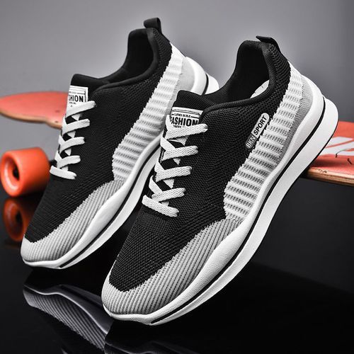 Sneakers Men Lace Mesh Soft Fashion Color Bottom Up Sport Shoes Casual  Breathable Solid Men's Sneakers Black 8.5 