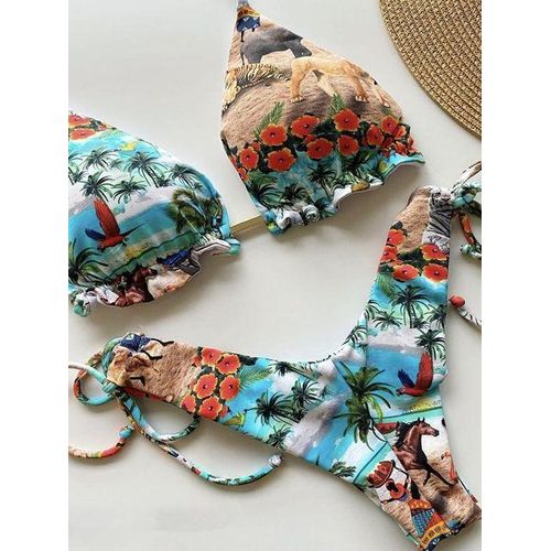 Generic 2023 Sexy Bandeau Bikini Print Women's Two-Piece Swimsuit Bikini One  Shoulder Swimwear Brazilian Set