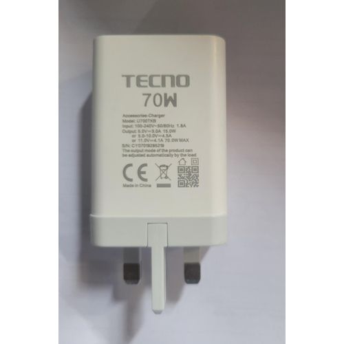 Tecno 70w Super Fast Adapter Charger - WHITE