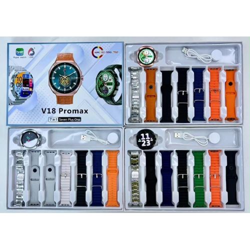 Generic V18 promax round face smart watch with charger and 7 straps