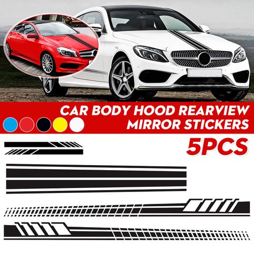 5pcs Universal Car Side Body Stripe Sticker DIY Decal Trim Hood Rear V