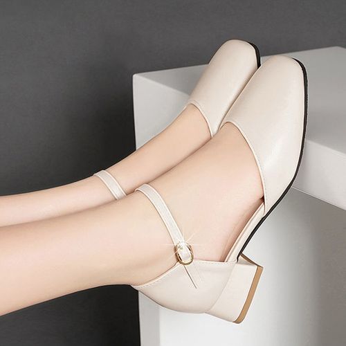 Fashion (Beige)Women Low Heels Dress Shoes Cover Toe Ankle Strap Sandals  New Plus Size 34-42 Ol Office JIN | Jumia Nigeria