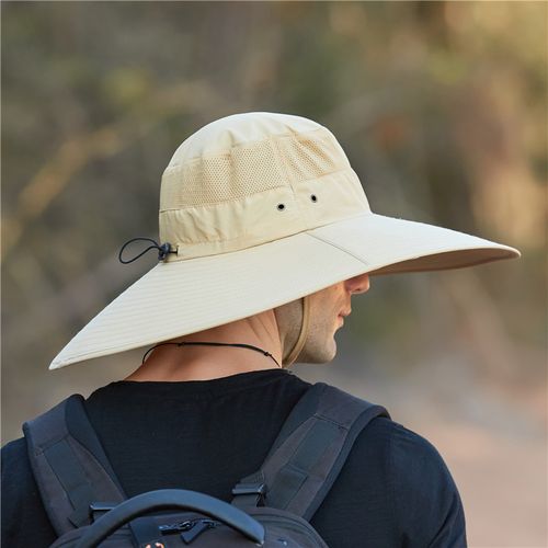 Fashion Men's Plus Size Summer Outdoor Fishing Hat Men Large Brim  Waterproof Hat Breathable Sun Protection-0209 Kahki