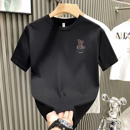 product_image_name-Fashion-Summer  Heavyweight Men's English Letter 100% Cotton Bear Print Round Neck High Quality Casual Fitness T-shirt-3
