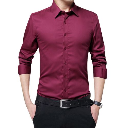 Fashion Men Long Sleeve Shirts Slim Fit Solid Business Formal Shirts ...