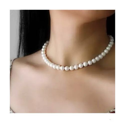 Fashion UNISEX FRESH WATER PEARL NECKLACE ROUND WHITE PEARL