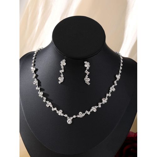 product_image_name-Fashion-Women's exquisite 2pcs set of full diamond necklace and earrings-5