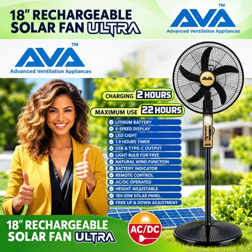 Ultra 18" rechargeable solar fan