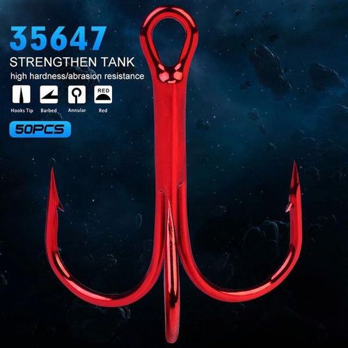 Generic 50pcs/lot Fishing Hook 2 4 6 8 10 Saltwater Overstriking Antirust  Fishhook Fishing Tackle High Carbon Steel Treble Hook