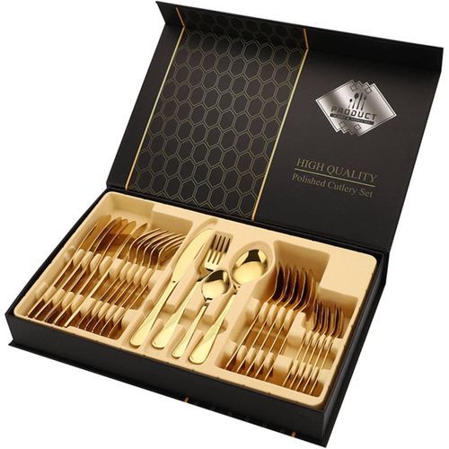 Generic 24-Pieces Stainless Steel Gold Cutlery/Spoon Set Gift Set