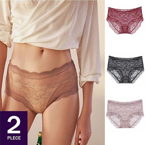 Generic 2pcs Sexy Lace Women Underwear Plus Size Briefs Thin Mid