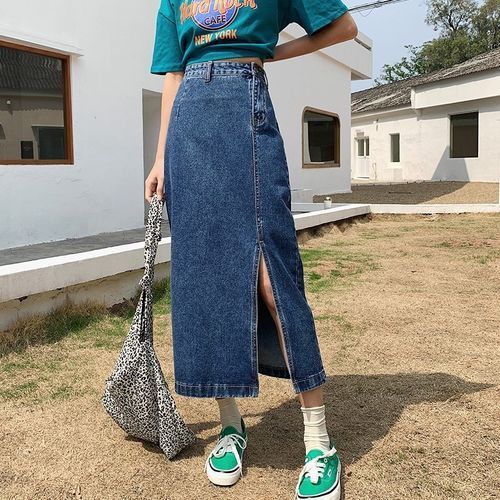 High Waist Denim Skirt Streetwear A-Line Long Skirts For Women