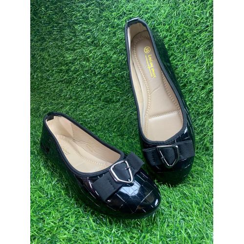 product_image_name-Looking Smart- Women’s Glossy Leather Flat Shoes – Black (EB181)-1