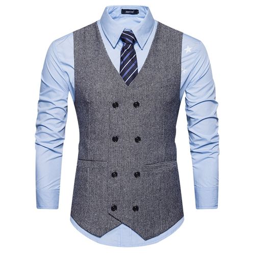 Fashion V Neck Double Breasted Belt Design Waistcoat - GRAY | Jumia Nigeria