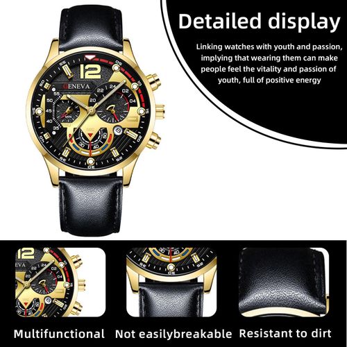 product_image_name-Fashion-Men’s Black & Gold PU Quartz Watch – Modern Elegant Choice-5