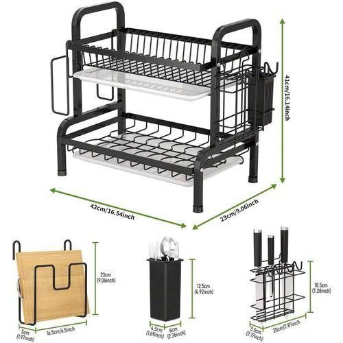 product_image_name-Generic-Plate Rack Dish Drainer Large Dish Drying Rack For Kitchen Countertop 2-Tiers Black-4