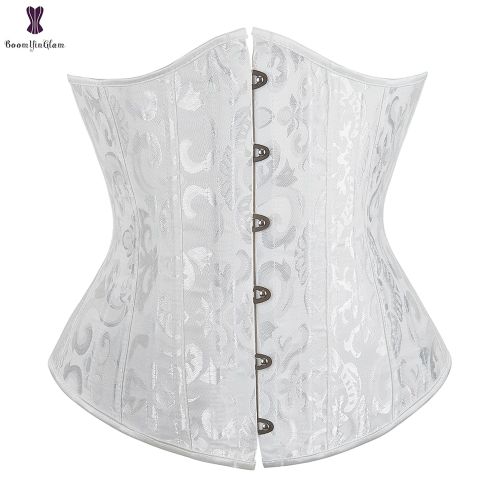 Fashion Underbust Corset Ral Steel Boned Corsets Jacquard Floral Korset  Plus-white