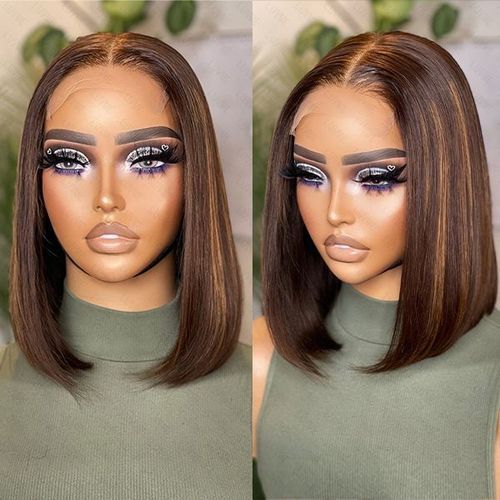 product_image_name-Fashion-Glueless Chestnut Brown Highlights Straight  Closure Bob Wig - 10 Inches-1