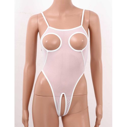 Generic Womens Lingerie See Through Sheer Mesh Open Breast Bodysuit