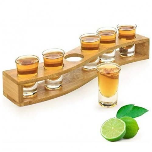 product_image_name-Generic-6 Hole Bamboo Tequila Shot Glass Rack Holder With Glass-1