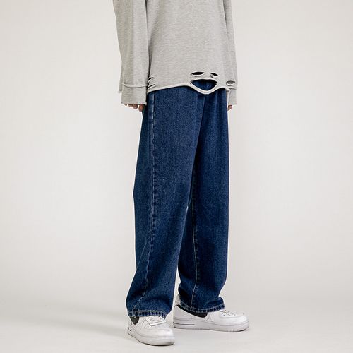 2023 New Street Casual Baggy Jeans Men's Fashion Hip Hop Straight Wide Leg  Trousers Couple Casual Pants Black Light Blu