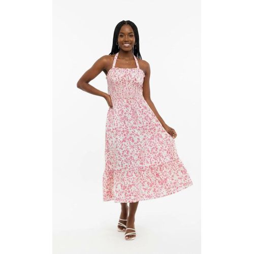 Fashion Pink floral halter dress
