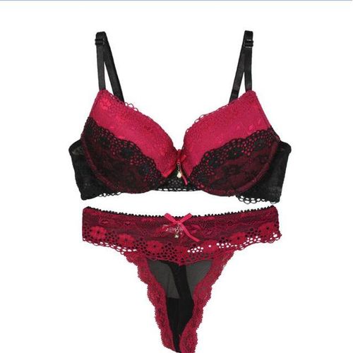 Generic Mierside Zbw007 Embroidery Bra Sets Sexy Lace Cotton Padded Bra  Push Up Bra Set Diamonds Classic Red And Black 34b 36c