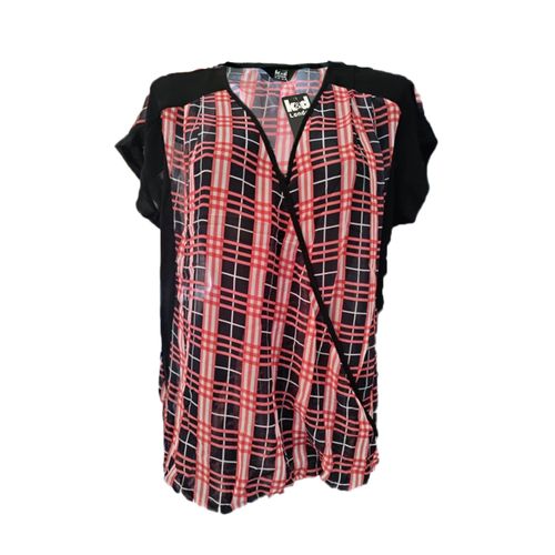 product_image_name-Fashion-Ladies Sleeveless Chiffon Check Red Black Top Blouse-1