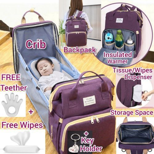 product_image_name-Generic-Carry Cot & Bag Mom Baby Backpack Convertible Foldable Diaper Nursing Maternity Bag & Bed Crib+Gift-1